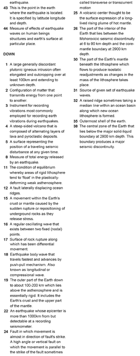 Earthquake Crossword