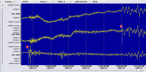 3 component seismometer recordings at Mt. Soledad