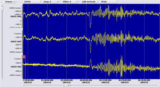 3 component seismometer recordings at SMER
