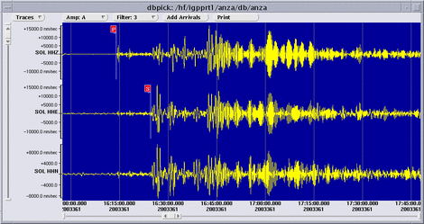 3 component seismometer recordings at Soledad