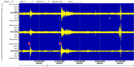 3 component seismometer recordings at Pinon Flats Observatory