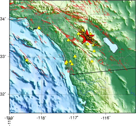 Local equidistant event map with aftershocks