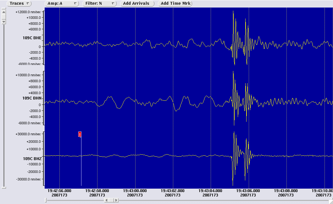 three component waveform image for station 109C