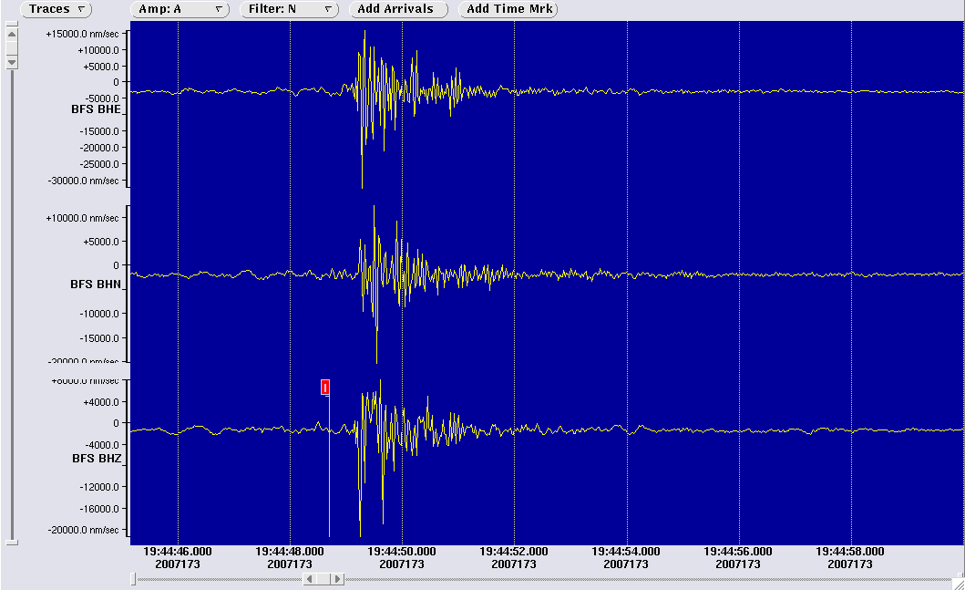 three component waveform image for station BFS