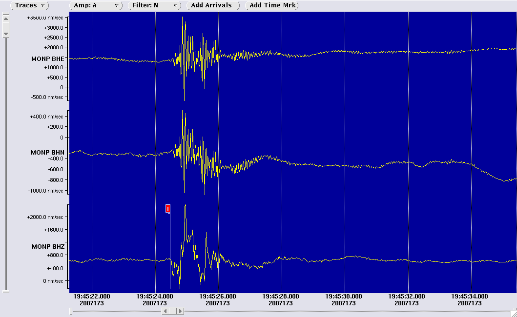 three component waveform image for station MONP