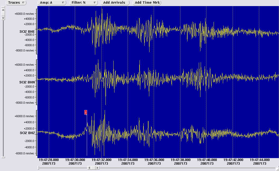 three component waveform image for station SCI2