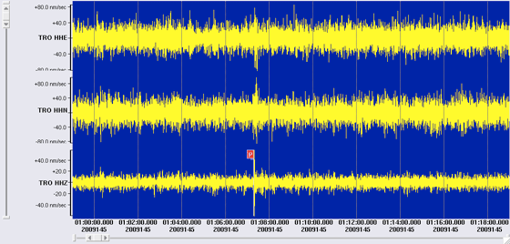 3 component seismometer recordings at Toro Peak