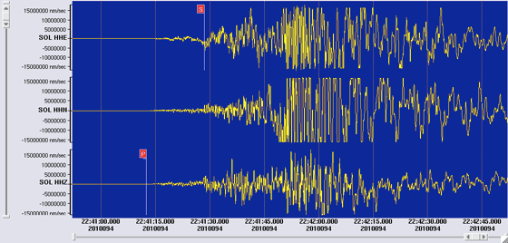 3 component seismometer recordings at Soledad