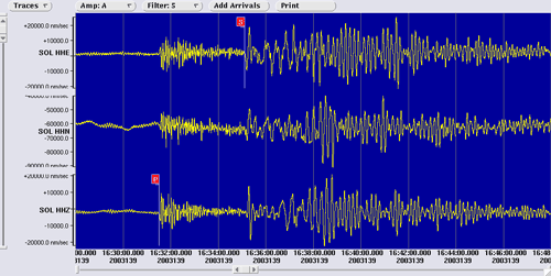 3 component seismometer recordings at Mt. Soledad