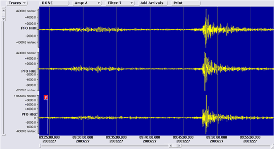 3 component seismometer recordings at PFO