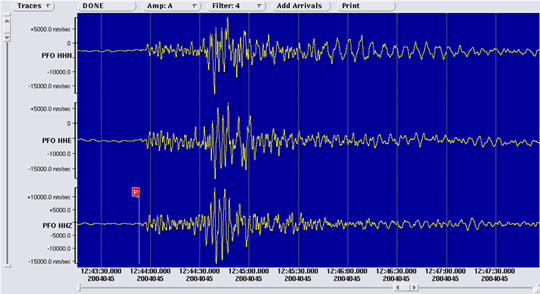 3 component seismometer recordings at Pinon Flat Observatory