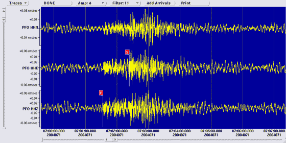 3 component seismometer recordings at Pinon Flat Observatory