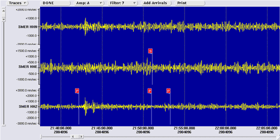 3 component seismometer recordings at SMER