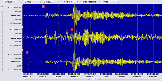 3 component seismometer recordings at Santa Margarita Ecological Reserve