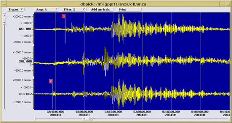 3 component seismometer recordings at Soledad