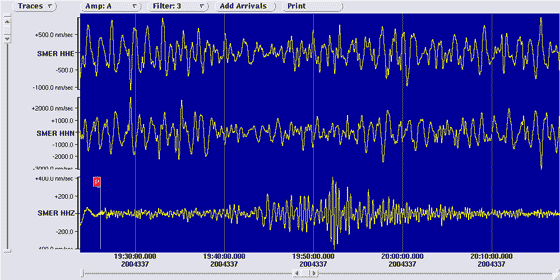 3 component seismometer recordings at Santa Margarita Ecological Reserve