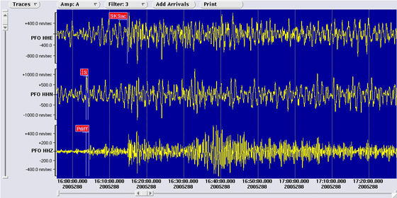 3 component seismometer recordings at PFO