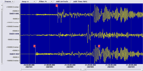 3 component seismometer recordings at Santa Margarita Ecological Reserve