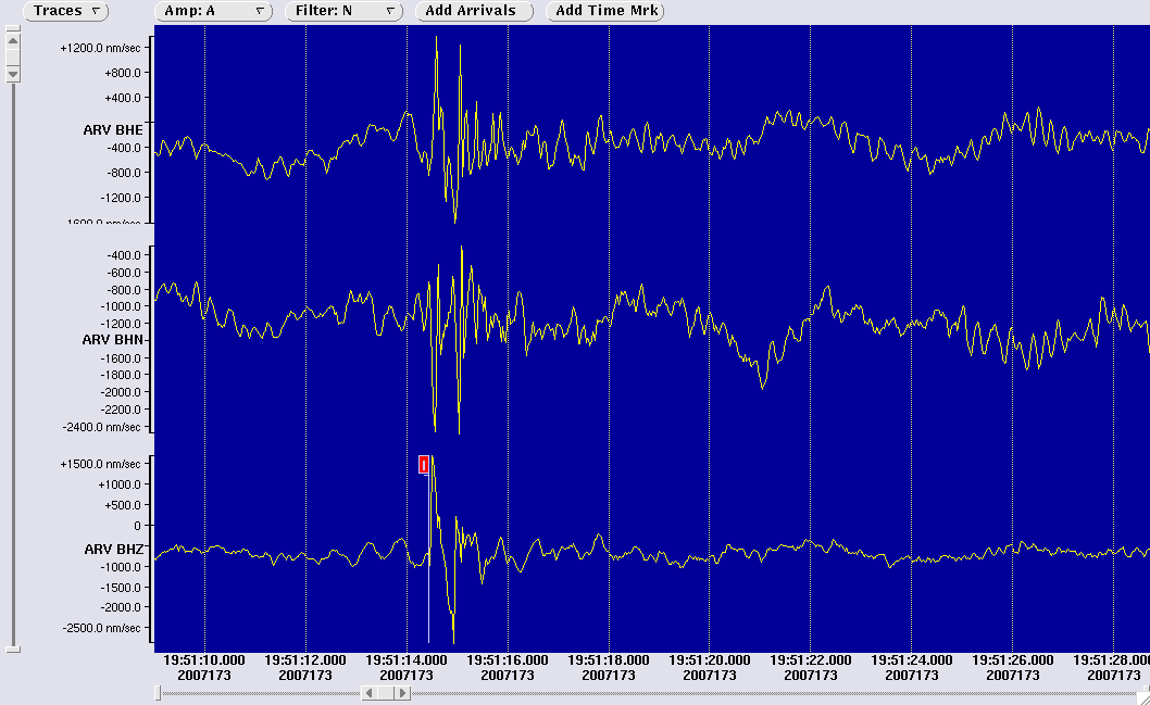 three component waveform image for station ARV