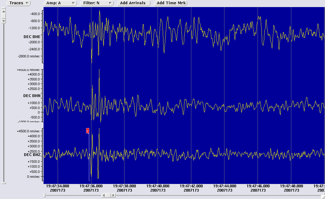three component waveform image for station DEC