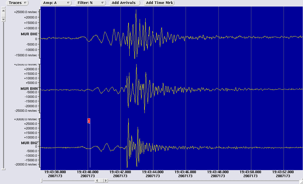 three component waveform image for station MUR