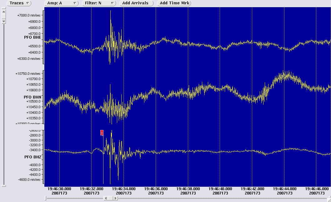 three component waveform image for station PFO