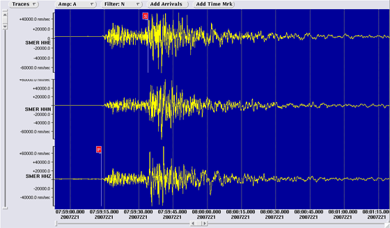3 component seismometer recordings at Santa Margarita Ecological Reserve