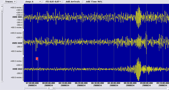 3 component seismometer recordings at Hans Werner Braun