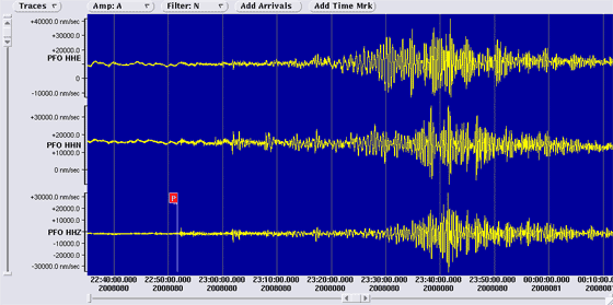 3 component seismometer recordings at Pinon Flats Observatory