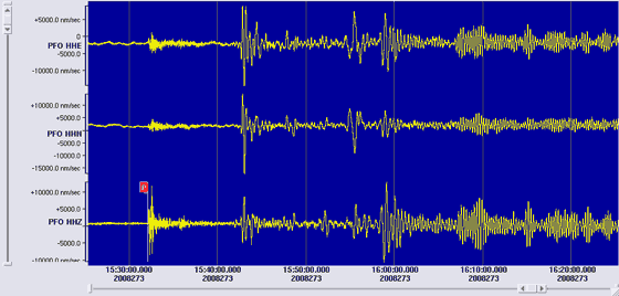 3 component seismometer recordings at Piñon Flats Observatory