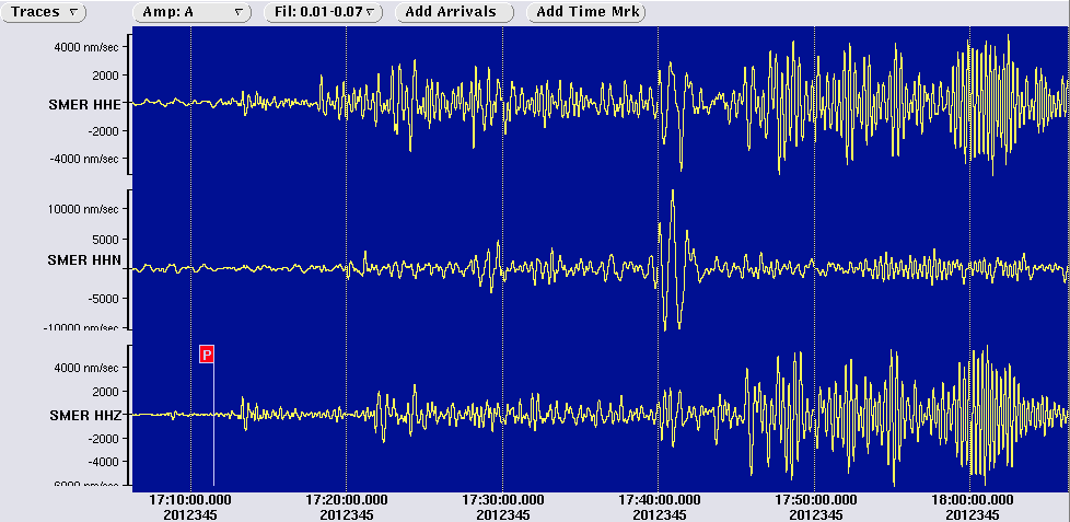 3 component seismometer recordings at the Santa Margarita Ecological Reserve