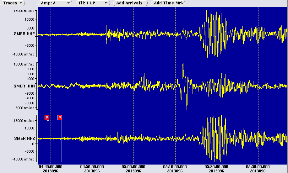 3 component seismometer recordings at the Santa Margarita Ecological Reserve