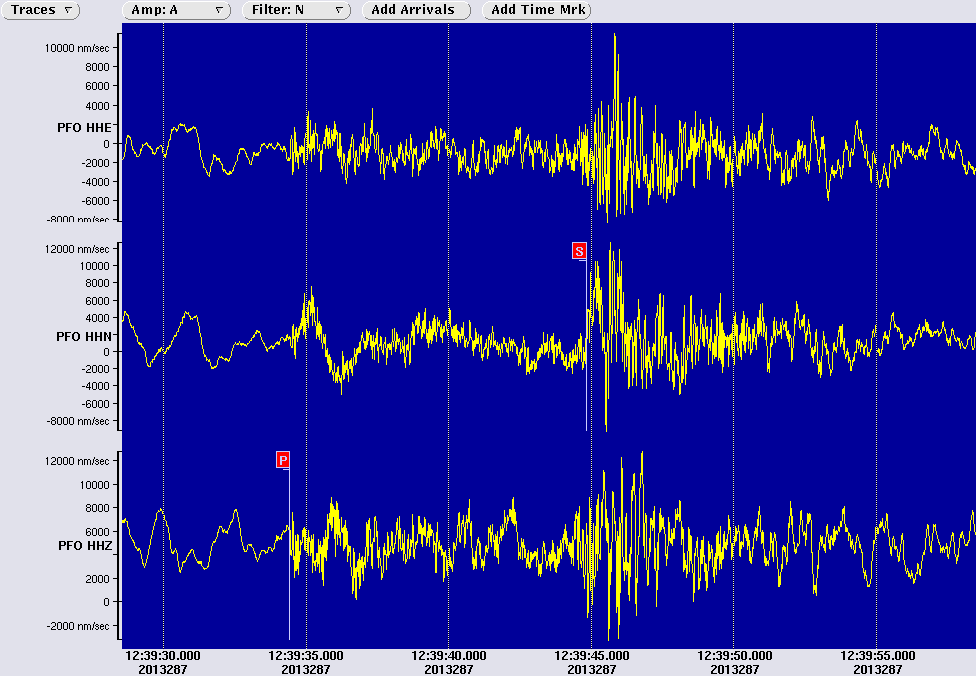 3 component seismometer recordings at the Piñon Flats Observatory