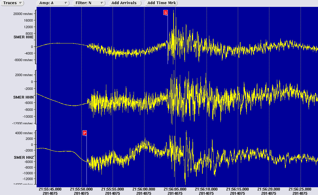 3 component seismometer recordings at the Santa Margarita Ecological Reserve.