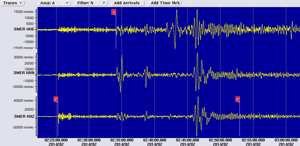 3 component seismometer recordings at the Santa Margarita Ecological Reservedad